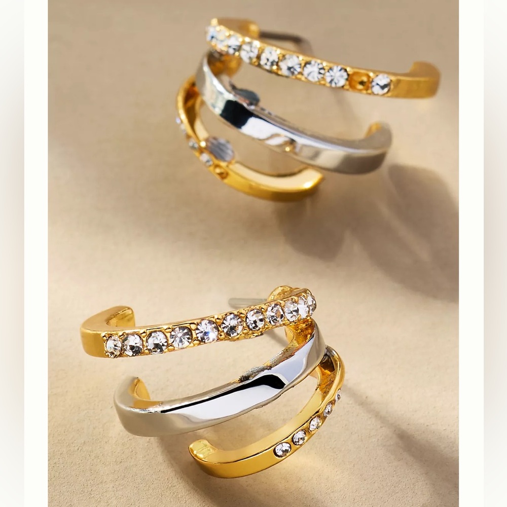 Anthropologie Gold & Silver Crystal Spiral Ear Cuff